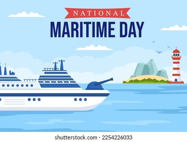 Ilustración del Día Marítimo Mundial con el Mar y la página de desembarco para banner web en celebración náutica azul plana caricatura con plantillas dibujadas a mano