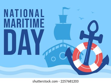 World Maritime Day Illustration with Sea and Ship for Web Banner or Landing Page in Flat Blue Nautical Celebration Cartoon Hand Drawn Templates
