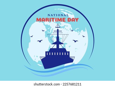 World Maritime Day Illustration with Sea and Ship for Web Banner or Landing Page in Flat Blue Nautical Celebration Cartoon Hand Drawn Templates
