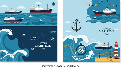 World Maritime Day Illustration Set: Celebrating the Seafaring Industry