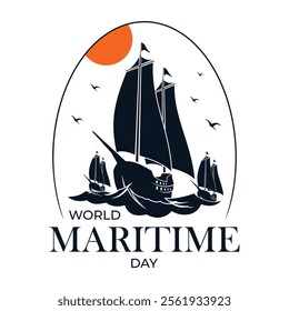 World Maritime Day with landscape of sailboat background. Holidays around the world of maritime day. Vector illustration