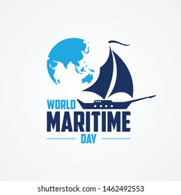 World Maritime Day with world map and sailboat in flat style. Holidays around the world of maritime day. Vector illustration EPS.8 EPS.10