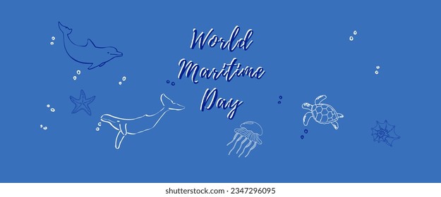 World Maritime Day with World map and Ship Wheel, Vector illustration isolated international maritime day icon.