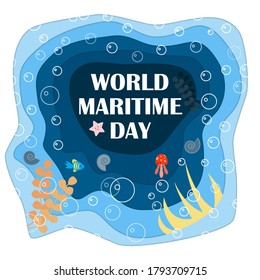 World maritime day. Papercut style illustration. Vector illustration