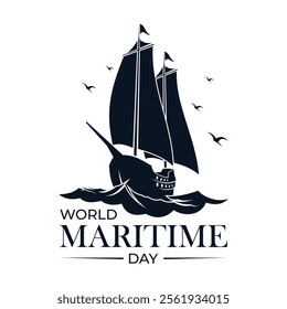 World Maritime Day with sailboat in old style emblem. Holidays around the world of maritime day. Vector illustration