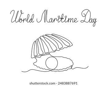 Día Marítimo Mundial. Concha marina , dibujo a mano de una sola línea continua boceto