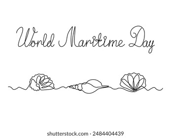 World Maritime Day. seashell , continuous single line art hand drawing sketch