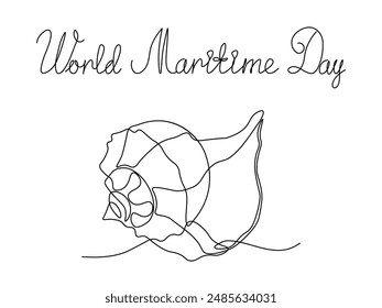 World Maritime Day. seashell , continuous single line art hand drawing sketch