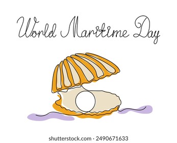 World Maritime Day. seashell , continuous single line art hand drawing sketch