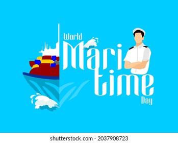 Día Marítimo Mundial. Cartel de Barco, Piolet y ilustración de agua para medios sociales y medios impresos. 