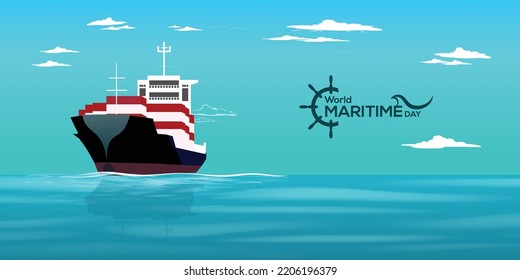 world maritime day. Vector illustration of a ship in the middle of the sea, as a banner or template for all digital and Print media use. 