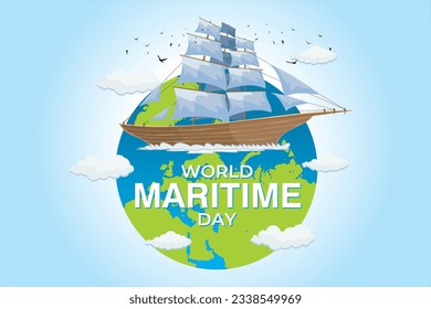 World Maritime Day. Vector illustration of a ship in the ocean