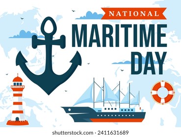 World Maritime Day Vector Illustration with Sea and Ship for Shipping Safety and Security and the Marine Environment in Nautical Celebration Design