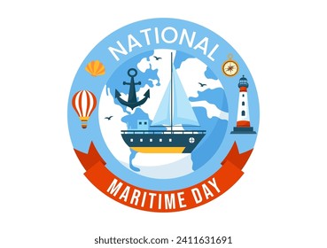 World Maritime Day Vector Illustration with Sea and Ship for Shipping Safety and Security and the Marine Environment in Nautical Celebration Design