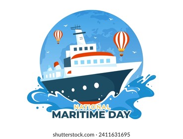 World Maritime Day Vector Illustration with Sea and Ship for Shipping Safety and Security and the Marine Environment in Nautical Celebration Design