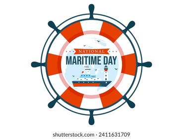 World Maritime Day Vector Illustration with Sea and Ship for Shipping Safety and Security and the Marine Environment in Nautical Celebration Design