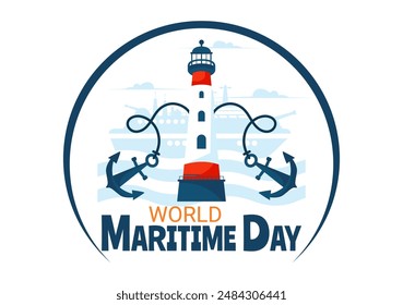 World Maritime Day Vector Illustration with Sea and Ship for Shipping Safety, Security, and the Marine Environment in a Nautical Flat Background