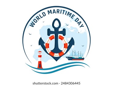 World Maritime Day Vector Illustration with Sea and Ship for Shipping Safety, Security, and the Marine Environment in a Nautical Flat Background