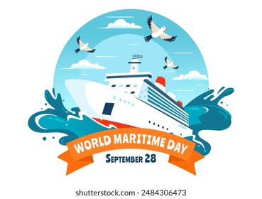 World Maritime Day Vector Illustration with Sea and Ship for Shipping Safety, Security, and the Marine Environment in a Nautical Flat Background