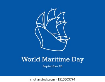 World Maritime Day vector. Ship on a blue background. Old sailing ship vector. Sailing Boat vector icon. Boat icon vector. Maritime Day Poster, September 26. Important day