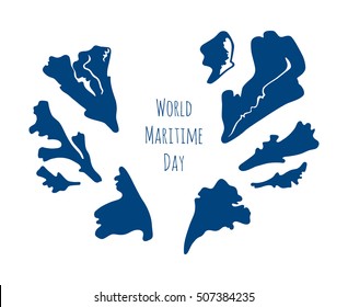 World Maritime Day vector.  Vector watercolor marine life isolated on white background.