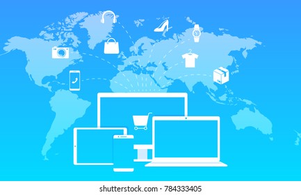 World market online shopping vector background