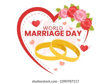 World Marriage Day Vector Illustration on February 12 with Ring of Love Symbol to Emphasize the Beauty and Loyalty of a Partner in Cartoon Background