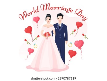World Marriage Day Vector Illustration on February 12 with Ring of Love Symbol to Emphasize the Beauty and Loyalty of a Partner in Cartoon Background