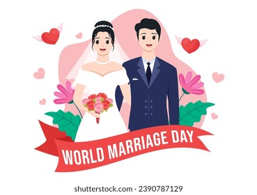 World Marriage Day Vector Illustration on February 12 with Ring of Love Symbol to Emphasize the Beauty and Loyalty of a Partner in Cartoon Background