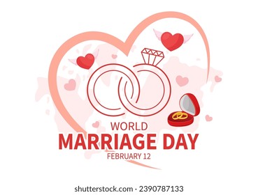 World Marriage Day Vector Illustration on February 12 with Ring of Love Symbol to Emphasize the Beauty and Loyalty of a Partner in Cartoon Background