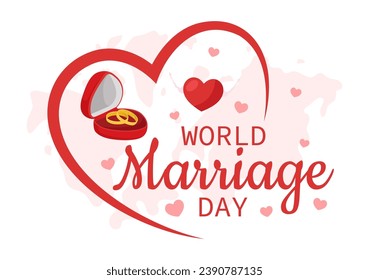 World Marriage Day Vector Illustration on February 12 with Ring of Love Symbol to Emphasize the Beauty and Loyalty of a Partner in Cartoon Background