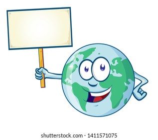 world mascot cartoon with signboard. clip art illustration 