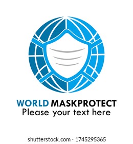 World mask protect logo design template illustration. there are mask and world