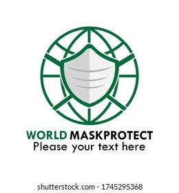 World mask protect logo design template illustration. there are mask and world