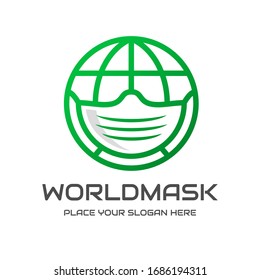 World mask vector logo template. This design use medical and globe symbol.