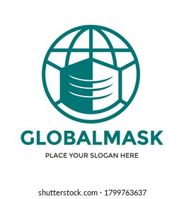 World mask vector logo template. This design use medical and globe symbol.