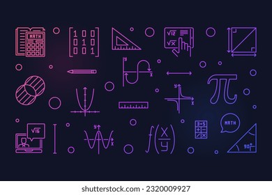 World Math Day vector thin line horizontal banner - Math 8 March Holiday concept illustration with dark background