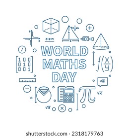 World Maths Day concept vector thin line circle shaped banner - Math Annual Celebration circular illustration