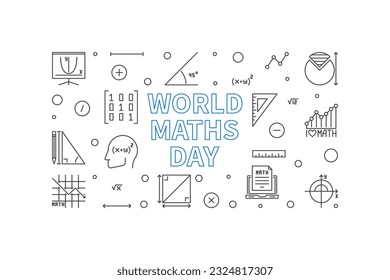 World Maths Day concept vector thin line banner. Math illustration