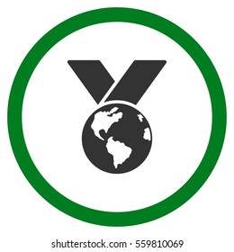 World Medal vector bicolor rounded icon. Image style is a flat icon symbol inside a circle, green and gray colors, white background.