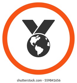 World Medal vector bicolor rounded icon. Image style is a flat icon symbol inside a circle, orange and gray colors, white background.