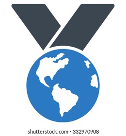 World Medal vector icon. Style is bicolor flat symbol, smooth blue colors, rounded angles, white background.