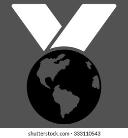 World Medal vector icon. Style is bicolor flat symbol, black and white colors, rounded angles, gray background.