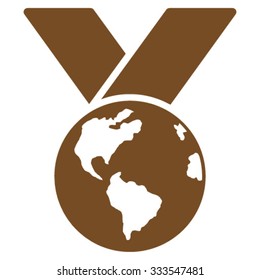 World Medal vector icon. Style is flat symbol, brown color, rounded angles, white background.