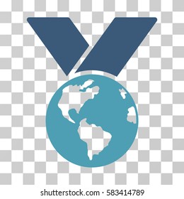 World Medal vector pictogram. Illustration style is flat iconic bicolor cyan and blue symbol on a transparent background.