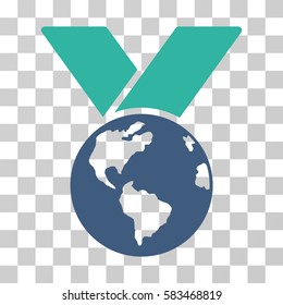 World Medal vector pictogram. Illustration style is flat iconic bicolor cobalt and cyan symbol on a transparent background.