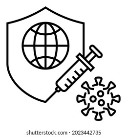World Medical health protection from corona virus with vaccines. Shield, syringe and covid-19 icon vector design symbol illustration.