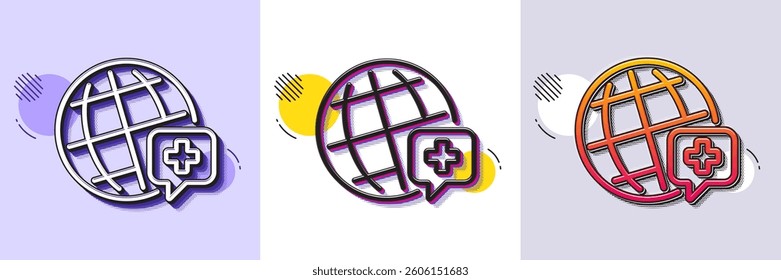 World medicine line icon. Halftone dotted pattern. Gradient icon with grain shadow. Medical help sign. Pharmacy medication symbol. Line world medicine icon. Various designs. Vector