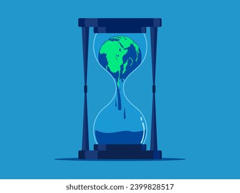 world melts in an hourglass. polar ice caps are melting