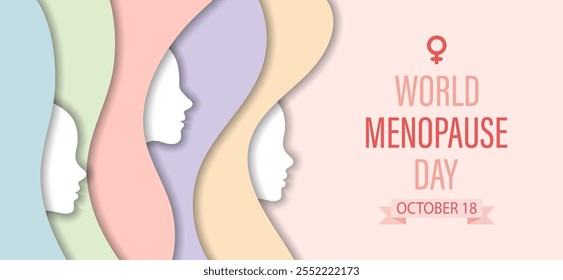 Banner Dia Mundial da Menopausa com perfil feminino em estilo de papel cortado. Cartaz médico, ilustração.